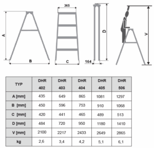 Drabina dwustronna aluminiowa 3 stopnie wymiary
